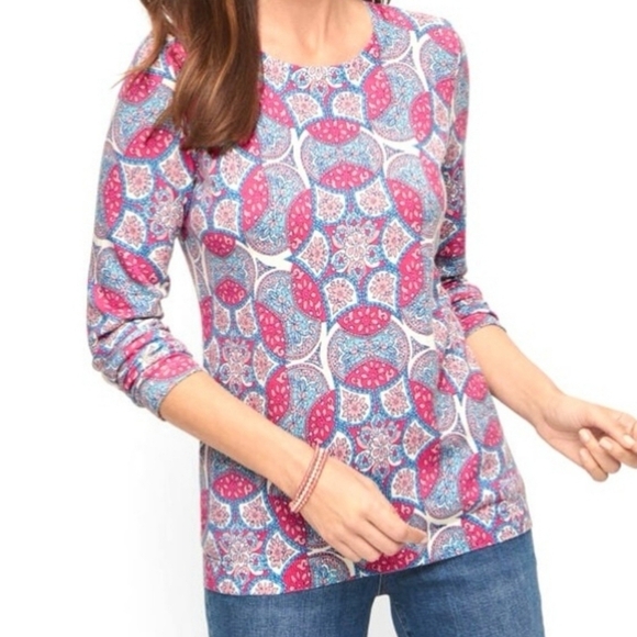 Talbots Garden Medallion Crewneck Sweater Size XS, Preppy, Colorful - Picture 2 of 9